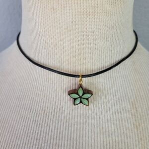 BOUTIQUE // leather strand necklace with genuine painted koa wood flower pendant